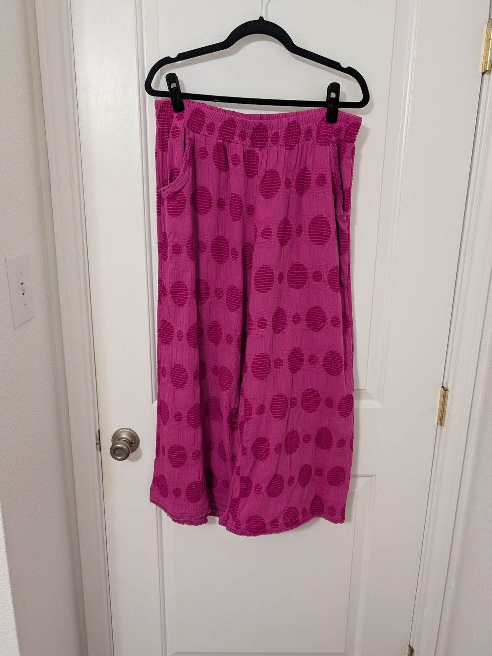 NWT Umgee USA XL Pink Wide Leg Pants Boho Textured Polka Dot Palazzo